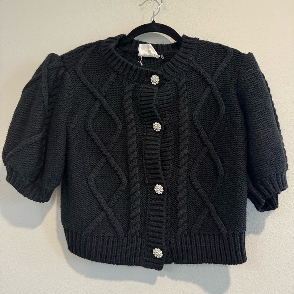 Black Cable Knit Cardigan Sweater